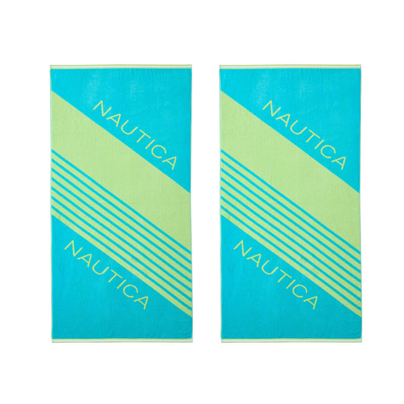 Nautica Rope Stripe Cotton Reversible Blanket, Titled Logo