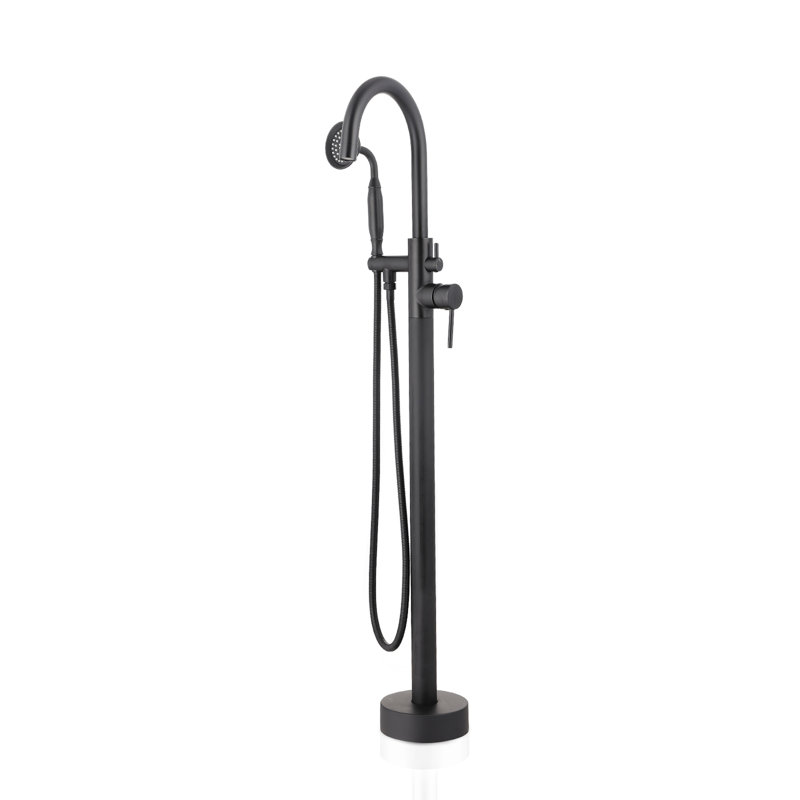 Floor-Mounted Tub Filler In Matte Black - Cartridge Included For Precise Water Control Freestanding Bathtub Faucet With Handheld Shower Enhanced Bath Experience