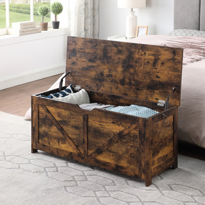 Banc de rangement et boîte de rangement brun rustique avec 2 charnières de conception rétro pour la chambre à coucher d'entrée 39,5 "L15,7" l 17,7H couleur 300 - Capacité de poids
