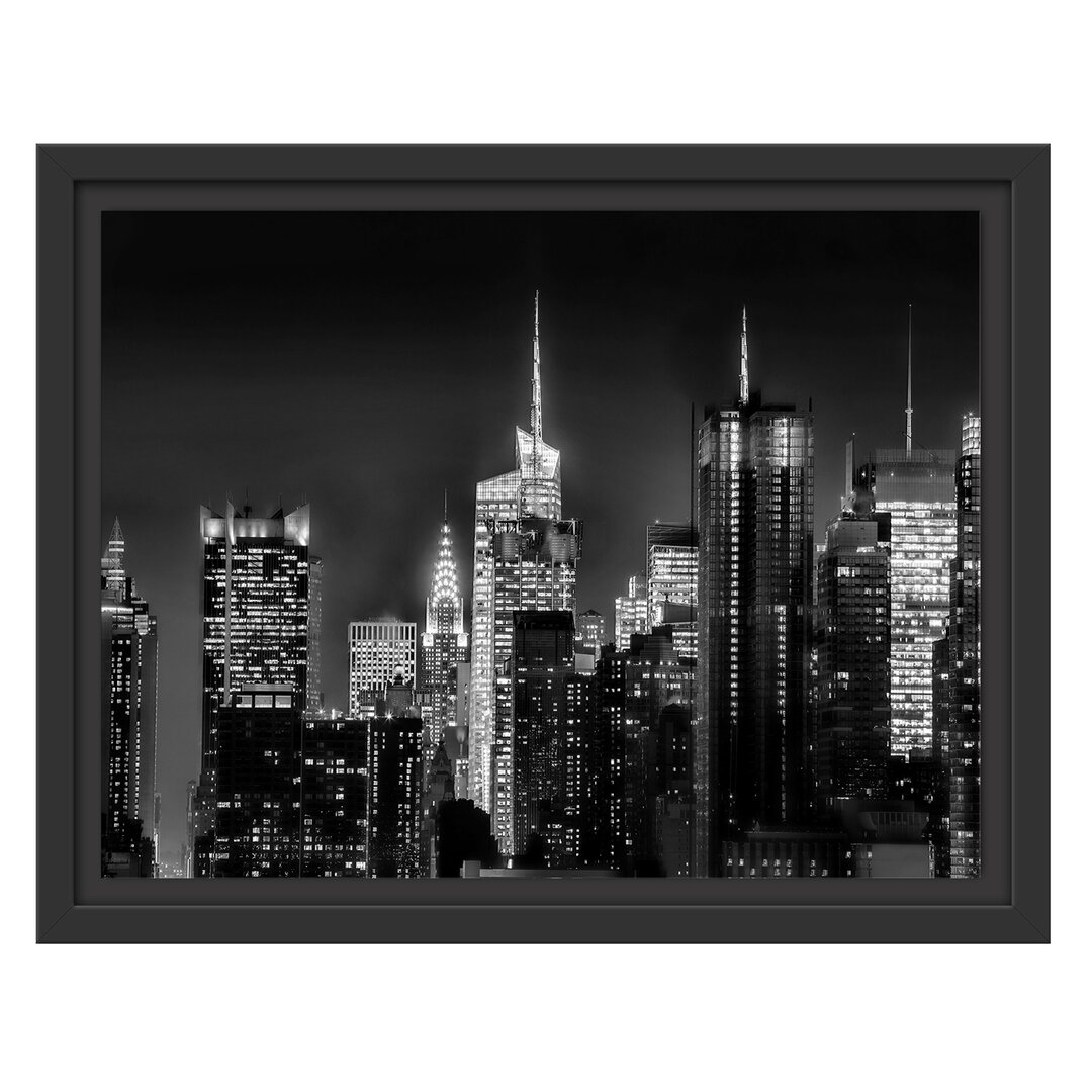 Gerahmtes Wandbild New York von oben schwarz weiß