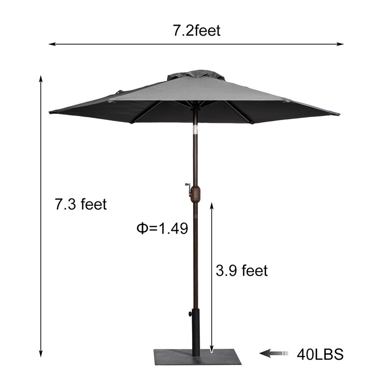 Parasol de marché 86,4 po avec base Prithvi, Gris