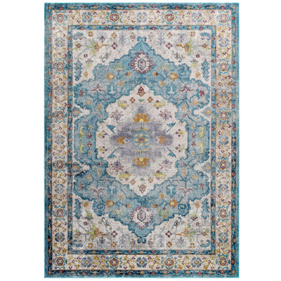 Modway Success Anisah Distressed Floral Vintage Area Rug in Gray, Ivory, Yellow, Orange