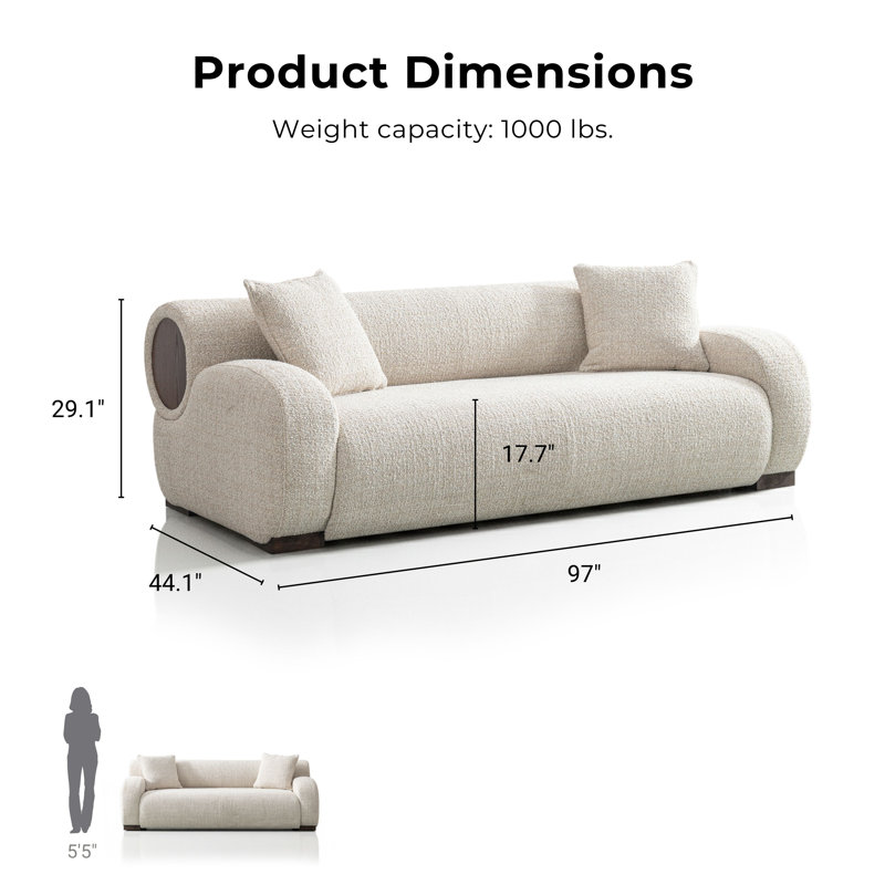 Premier 97" Upholstered Solid Wood Round Arm Sofa