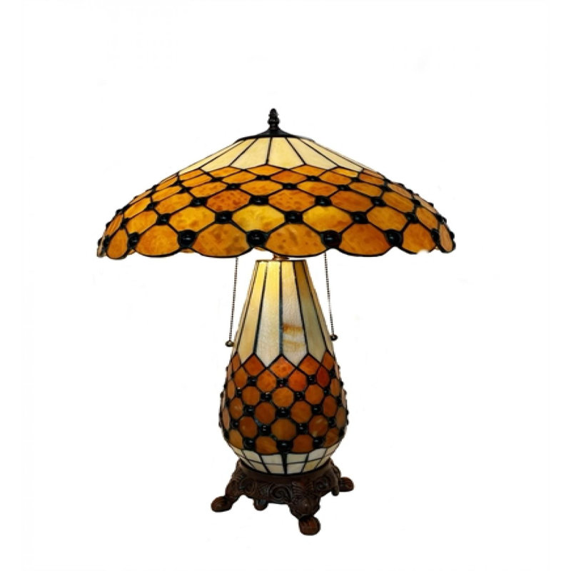 Abat-jour en verre coloré avec lampe de table à motif de base assorti