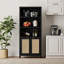 Bibliothèque en rotin d'inspiration bohémienne avec armoire de rangement et tablettes réglables-102716425-122534210