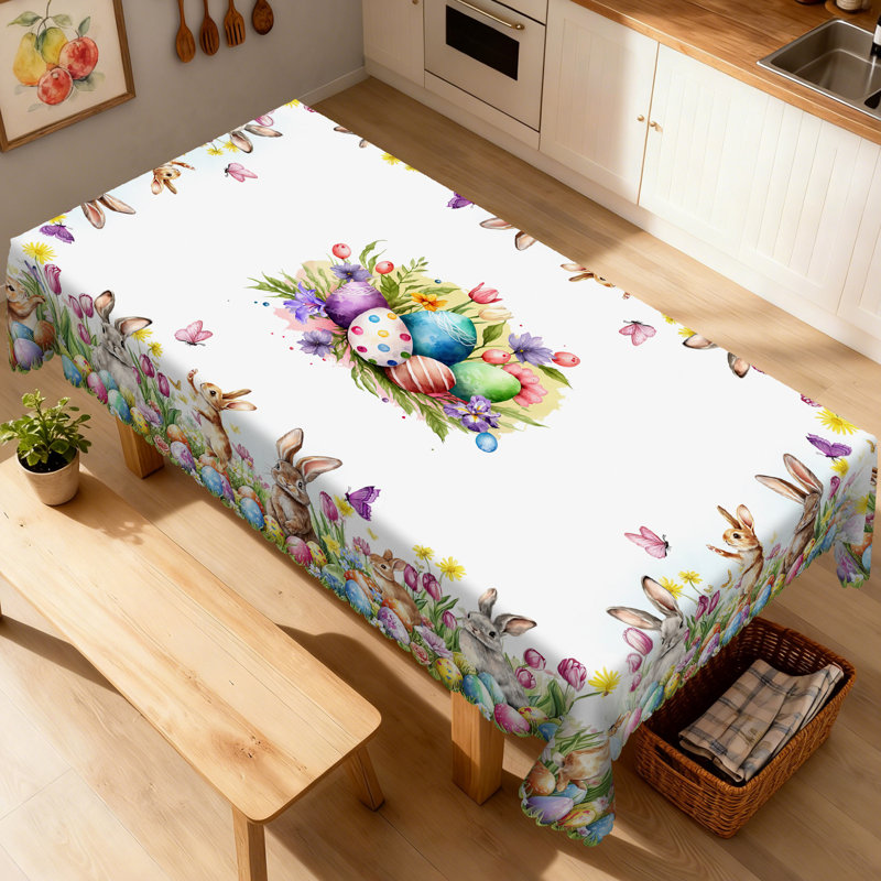 Easter Tablecloth Dreamy Eggs and Tulips Design Rectangular Washable Table Cover Perfect for Indoor Dining and Family Party Decorations