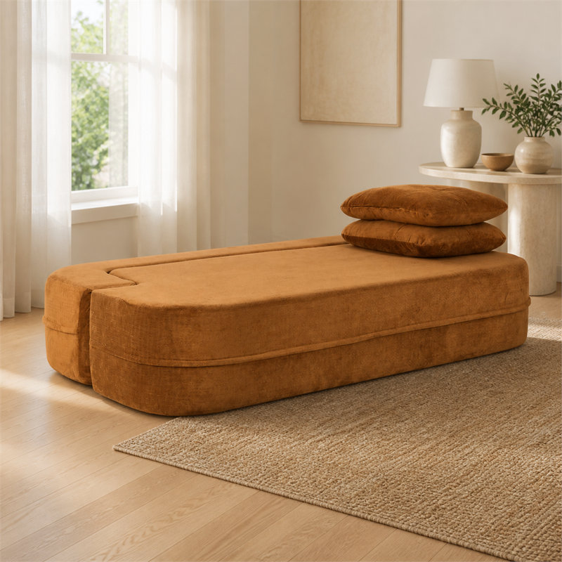 Canapé-lit convertible en nuage avec couverture, tissu Scott brun caramel, canapé-lit modulaire Queen sans ossature, canapé-lit en mousse solide haute densité pour salon et chambre, aucun assemblage requis