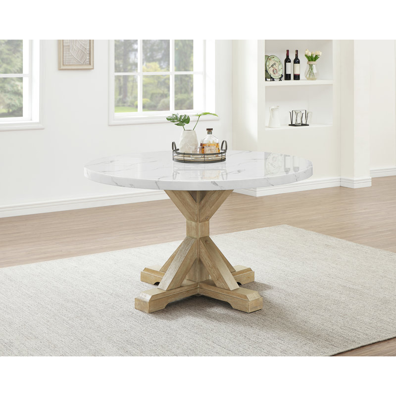 54" x 54" Circle Faux White Marble Dining Table