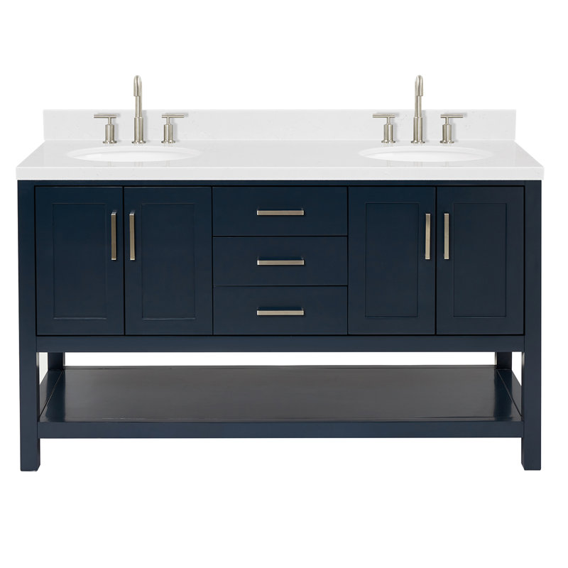 ARIEL Magnolia 60 Double Sink Bathroom Vanity with Top, Oval, Midnight Blue