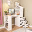 Bureau d'ordinateur avec prise 4-en-1 et 3 tiroirs, 4 tablettes de rangement à 4 niveaux, stratifié au fini bois carbonisé pour bureau à domicile, bureau, chambre à coucher-576021168