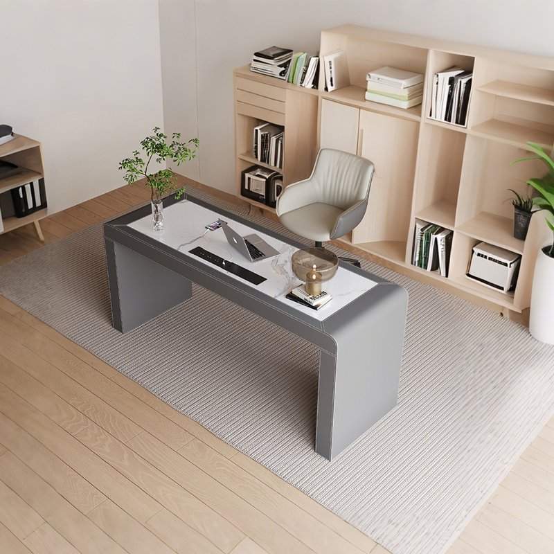 Bureau d'écriture 55,12 po en bois massif gris aggloméré, 3 tiroirs, H 29,92 po x l 55,12 po x P 23,62 po