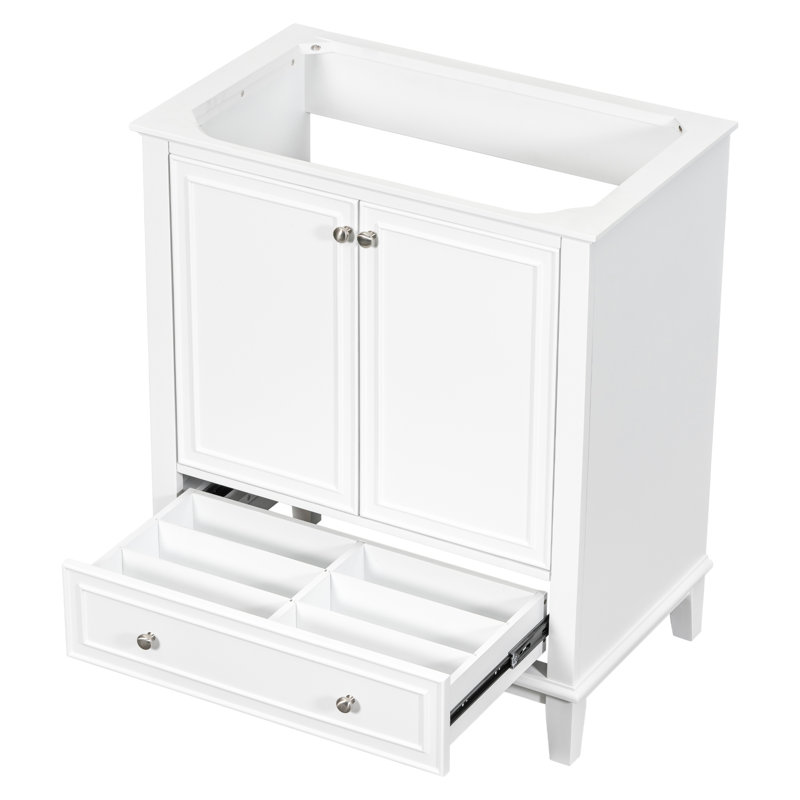 Base de meuble-lavabo de 30 po seulement blanc, multifonctionnel avec portes et rangement de tiroir, bois massif, tablette réglable, assemblage requis - tableau blanc, armoire, nécessaire, moderne