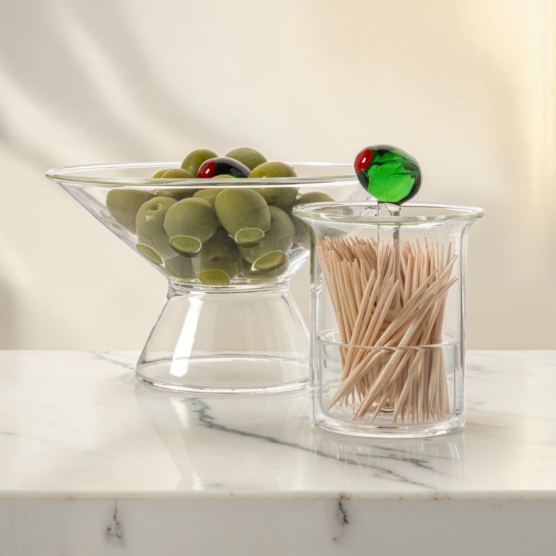 Porte-cure-dents en verre avec motif olive