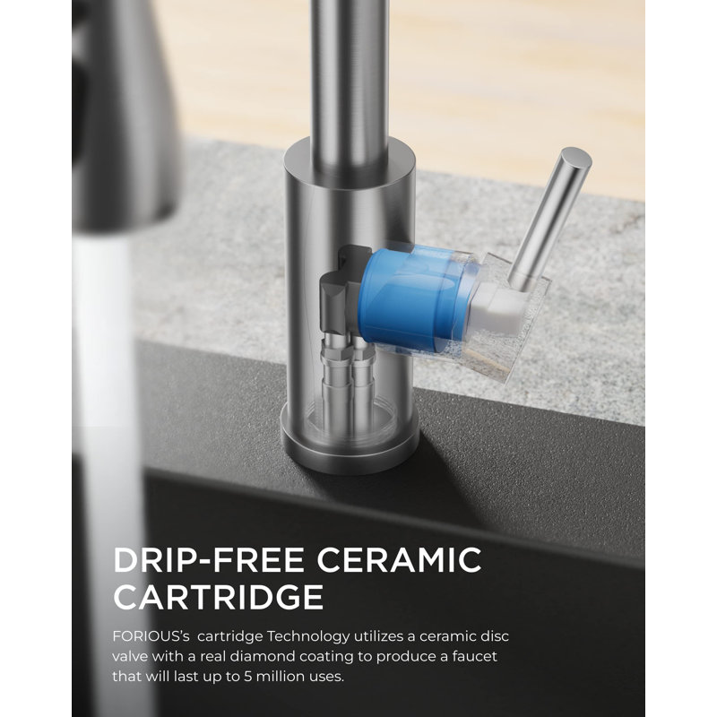 Brushed Nickel Stainless Steel Kitchen Faucet with Pull-Out Spray