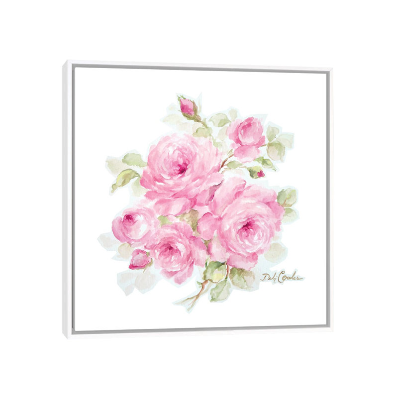 Roses romantiques par Debi coules-reproduction d’art, H 37 po x l 37 po x P 1,5 po, Toile blanche encadrée, Pas de tapis