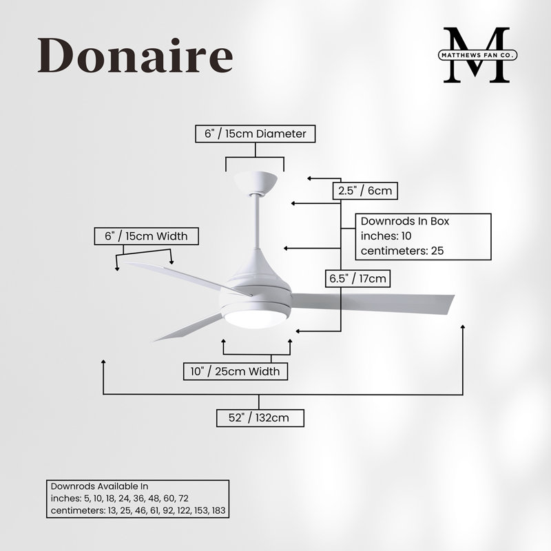 Donaire LED Outdoor Downrod Ceiling Fan, Gloss White, Gloss White