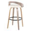 Fauteuil pivotant en bois gris avec repose-pieds rond en métal noir et similicuir blanc - Paquet de 2, style contemporain, rotation à 360°, usage intérieur uniquement. 2 repose-pieds, design, utilisation, assemblage requis.