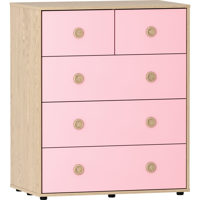 Neptune 5 Drawer Chest, Pink & Oak, Pink/Oak