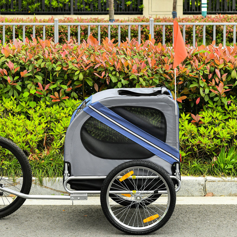 Remorque pour animal de compagnie - vélo robuste en tissu bleu / gris, entrée facile