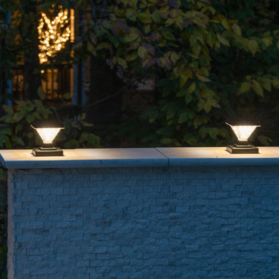 Luxor Black 4x4 and 5x5 Solar LED Deck Post Cap Light with Warm White and Hi/Lo Mode for Backyard and Wood Fence(2-Pack)