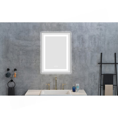 Miroir de salle de bain 20 po x 28 po à DEL avec façade et rétroéclairage, miroir de meuble-lavabo mural avec cadre en aluminium, antibuée, mémoire, 3 couleurs, gradation continue