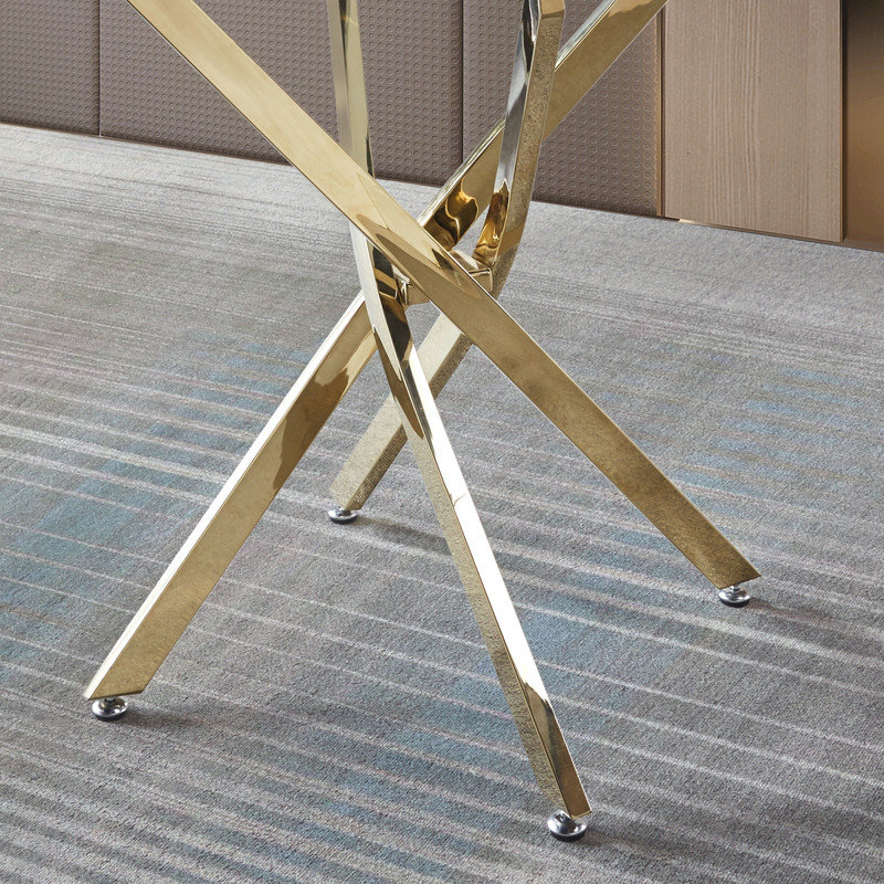 Table de salle à manger ronde contemporaine en verre trempé transparent avec pieds en acier inoxydable argenté