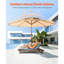 Parasol de patio 9 pi avec 2 auvent en chaume, inclinaison de 30 po, manivelle manuelle, 140 g, parasol de piscine à 8 nervures métalliques, nervures, couverture idéale pour le soleil