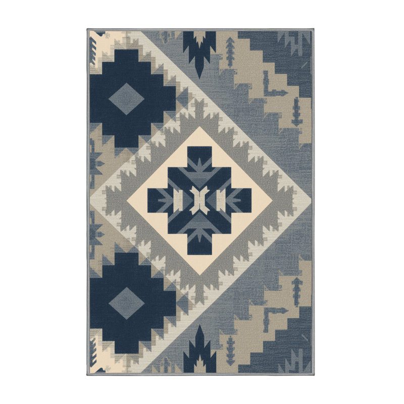 Tapis gris moelleux doux à motif de blocs d'inspiration mondiale Teterboro, 7 x 9