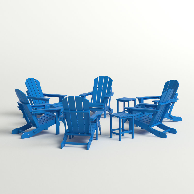 Chaise Adirondack en plastique avec table et repose-pieds Vinnie, Bleu pacifique