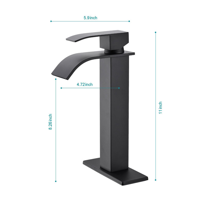 Single Handle Waterfall Spout Bathroom Sink Faucet, Matte Black