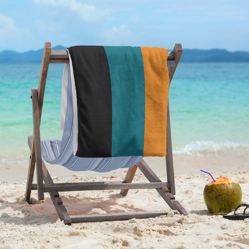 San Jose Lightweight Beach Towel, Black/Deep Pacific Teal/Burnt Orange, Microfiber