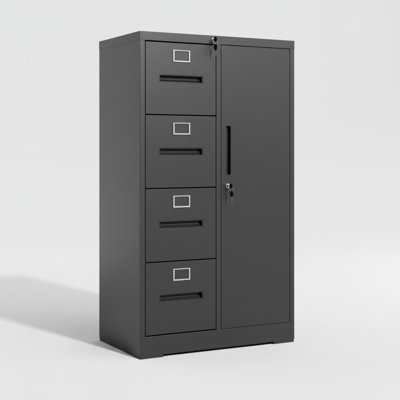 Vertical Steel Filing Cabinet with Lock and Storage Wardrobe - 4-Drawer Metal File Organizer for Office, Bedroom, or Living Room