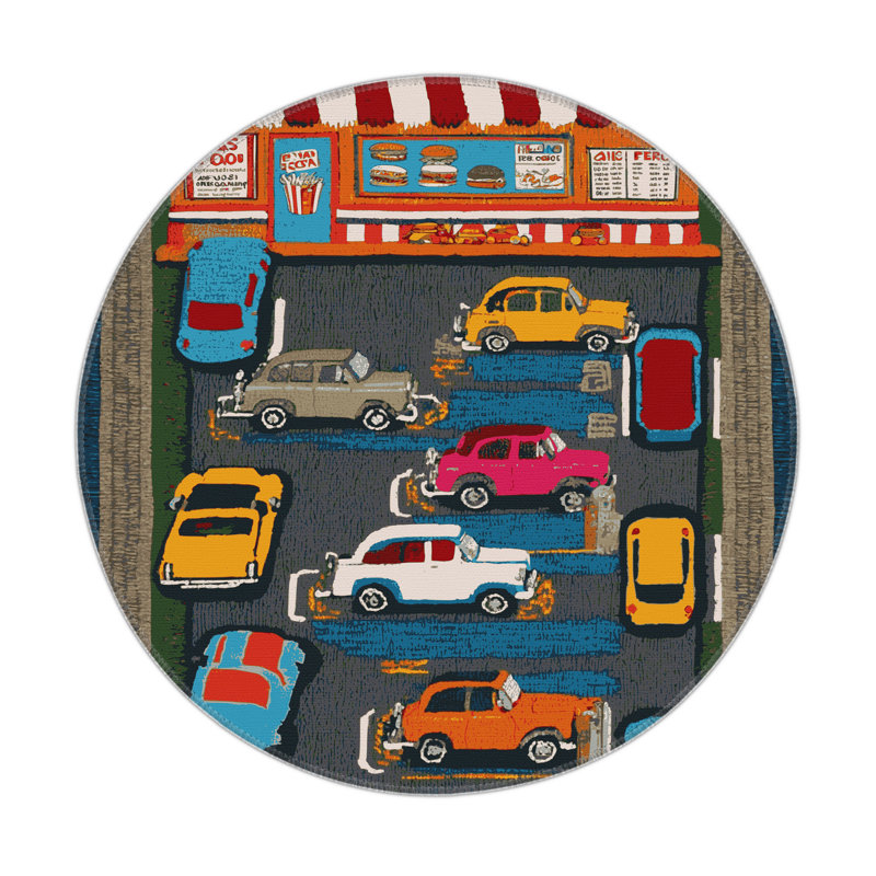 Tapis intérieur et extérieur noir Transport, Rond 5 pi