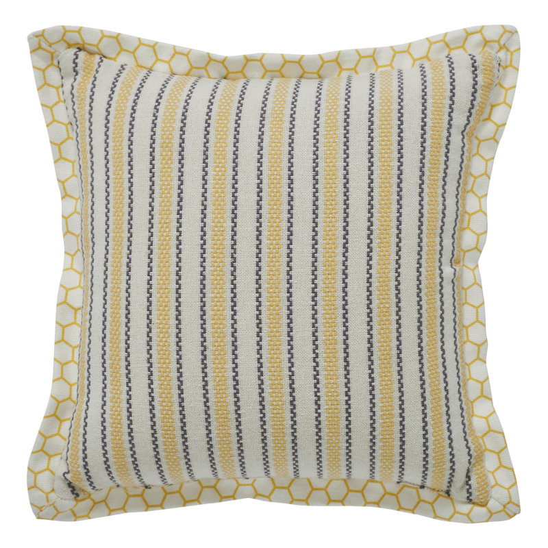 Vintage Yellow Cotton Square Throw Pillow with Bee Design