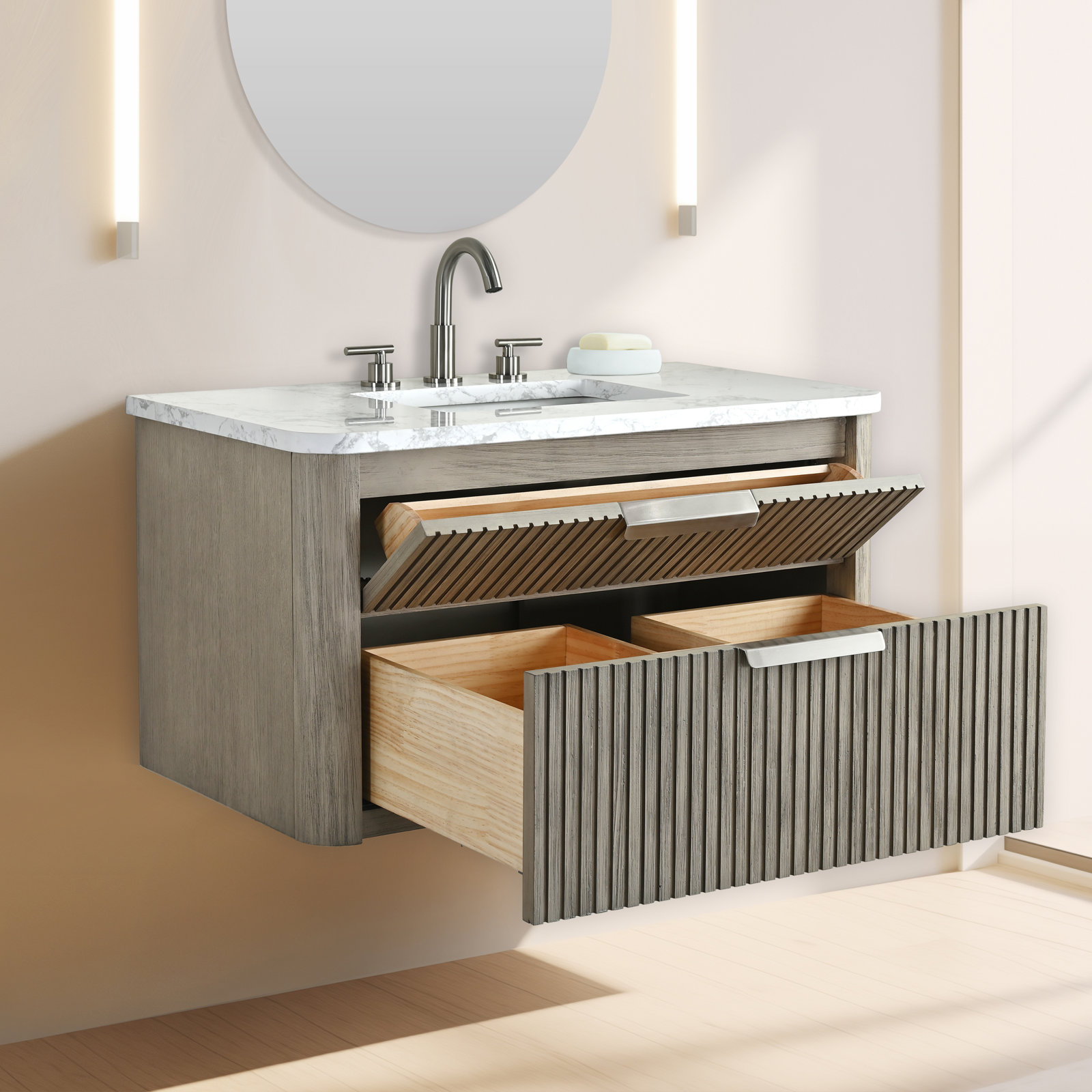 Liljan 36" Oak Single Bathroom Vanity, Vintage Gray/Brushed Nickel