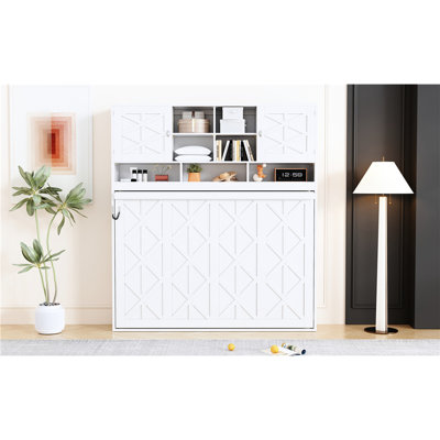 Lit mural rayé White Diamond, format Queen, avec grand espace de rangement et capacité de charge de 272 kg (600 lb). Convient aux matelas de 15 à 20 cm (6 à 8 pouces).