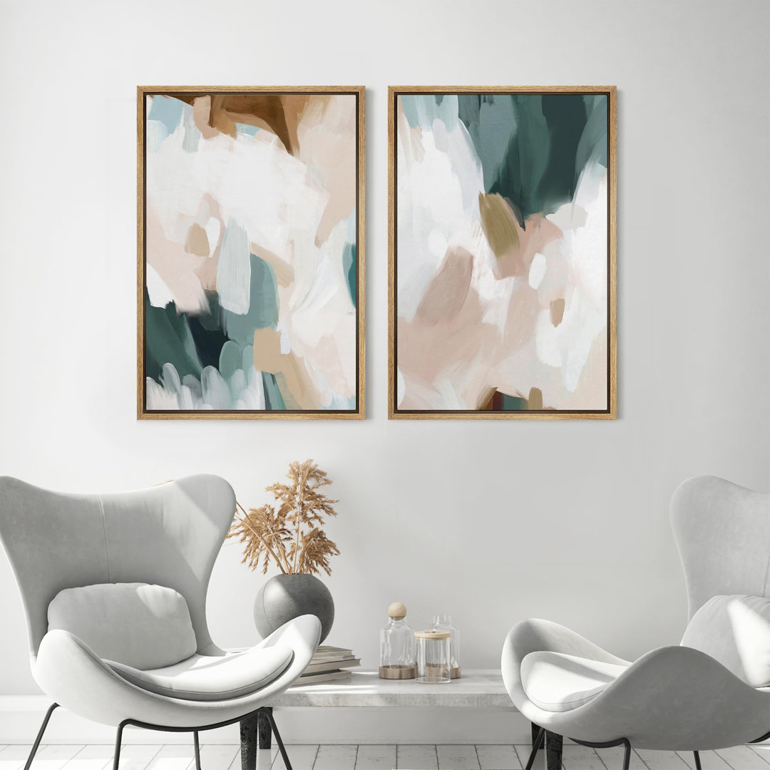 Color Blocks " Watercolor Pastel White Blue Pattern Abstract Illustrations Modern Art Decor For Living Room " 2 - Pieces wall26 Frame