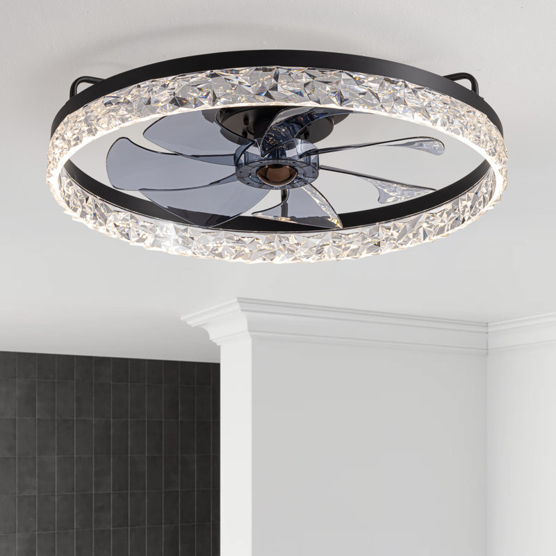 Ventilateur de plafond encastré 24 po noir avec lumière DEL à intensité variable et télécommande, Noir