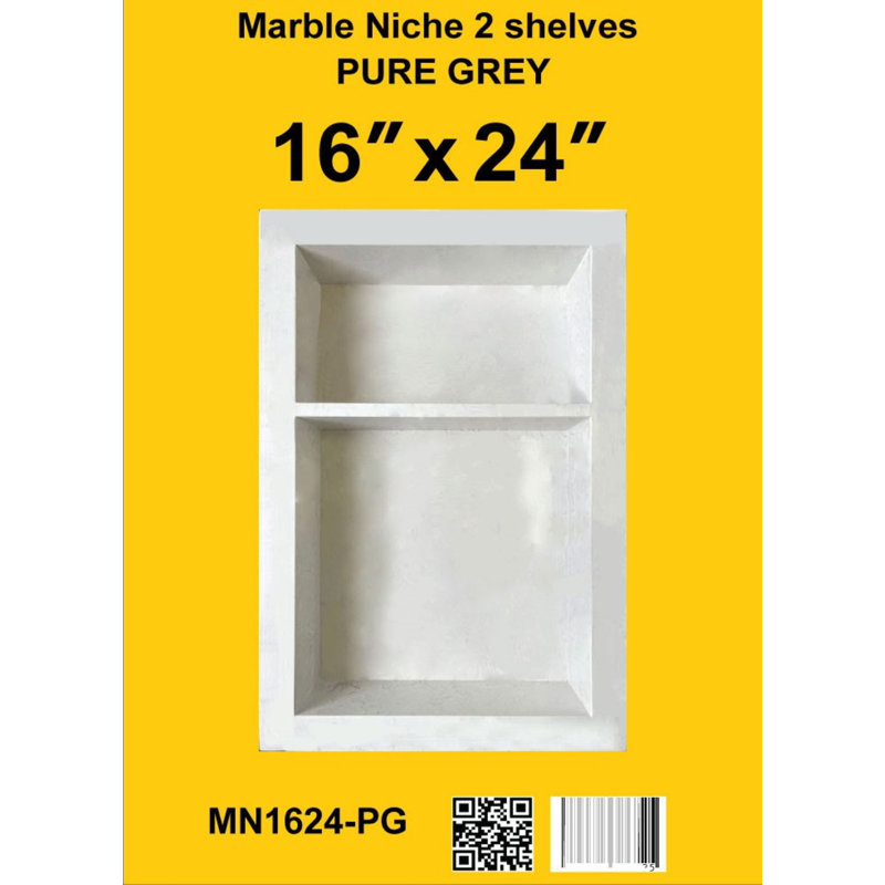 Niche de douche en marbre gris pur double tablettes 16 x 24 (1 pièce par boîte)