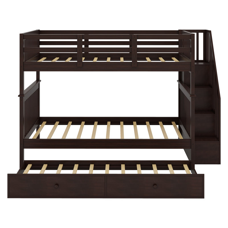 Lit superposé avec lit gigogne, rangement et garde-corps pour la chambre à coucher, Espresso