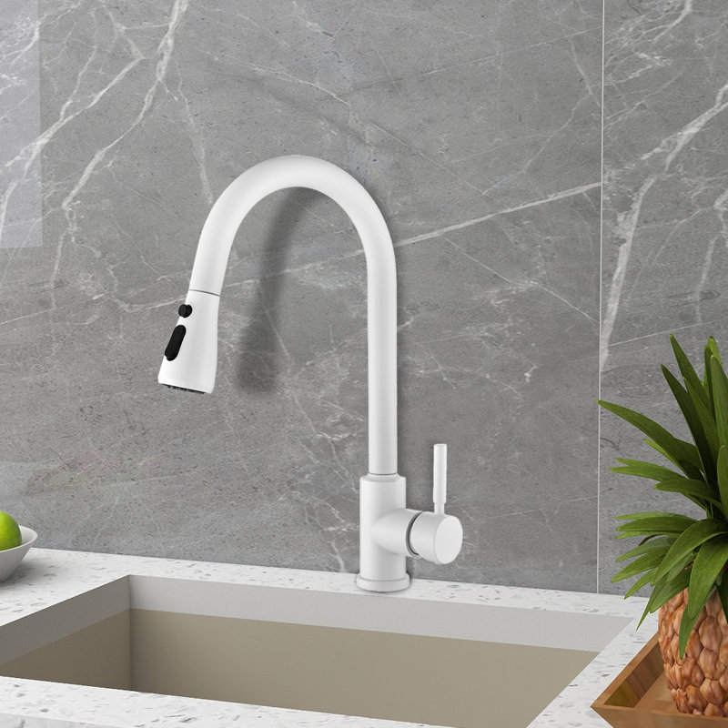 HHK HOME Pull Out Kitchen Faucet, White