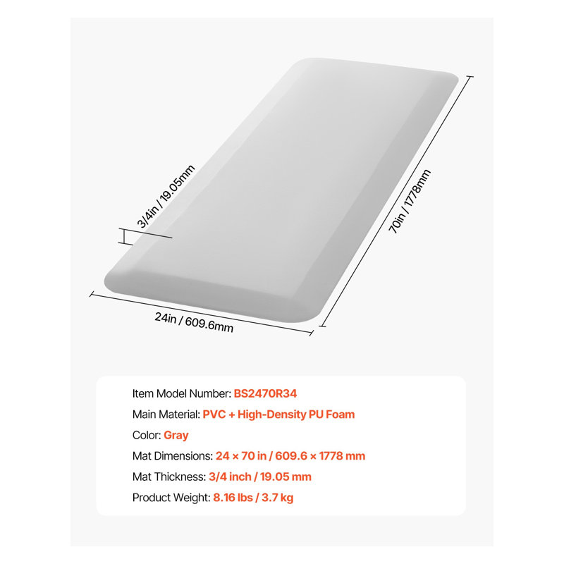 Premium Fall Protection Mat for Elderly - 3/4" Thickened Anti-Slip Safety Floor Cushion with Beveled Edge, 24x70 Inch PVC Bedside Mat
