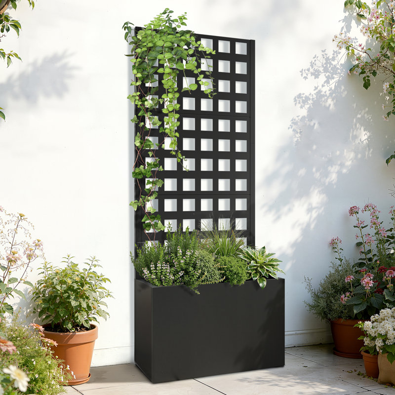 Metal Raised Garden Bed with Trellis, Garden Box for Vegetables and Flowers, Trellis Planter Box for Climbing Plants and Vines, Galvanized Raised Garden Bed, 63"x23.6" Black