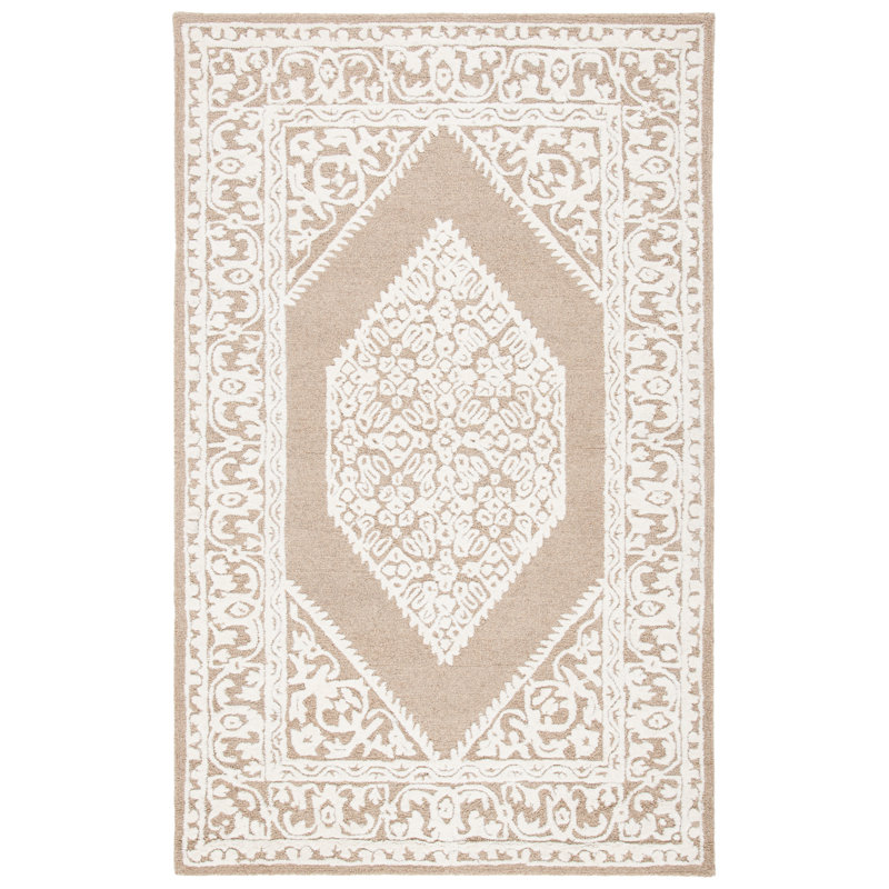 Tapis oriental beige / ivoire en laine / coton touffeté à la main Metro, Rectangle 5 pi x 8 pi