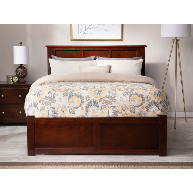 Madison Walnut Wood King Platform Bed with Trundle and Slats