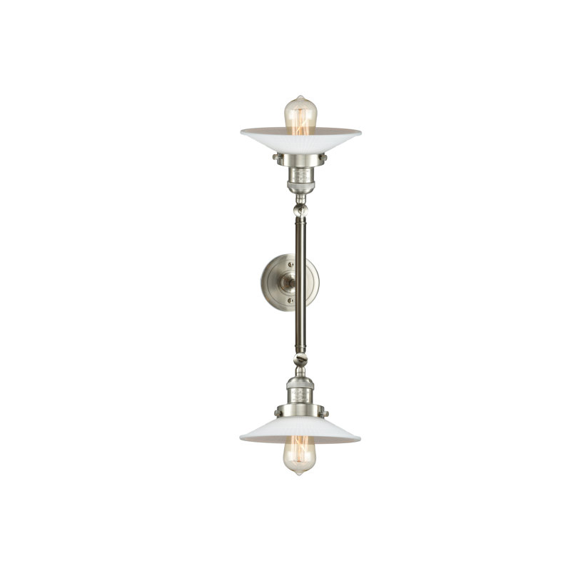 Miramontes Armed Sconce, Brushed Satin Nickel, Matte White Halophane, 60 Watt Vintage Incandescent Bulb