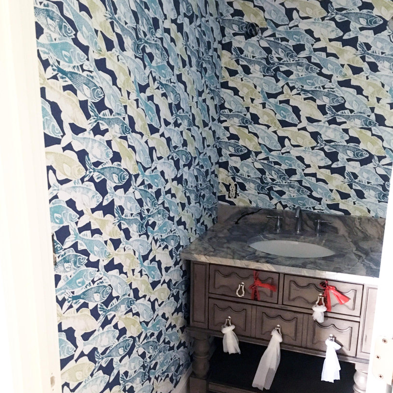 Corby 10' L x 24" W Peel and Stick Wallpaper Panel, Blue