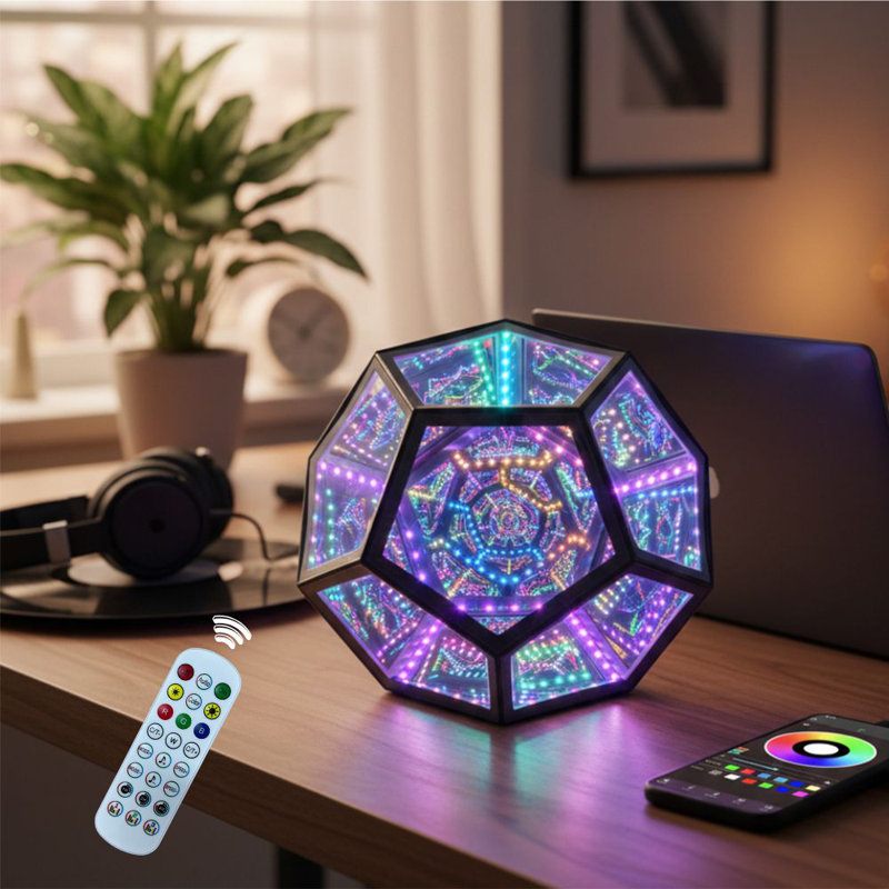 Infinity Dodecahedron Magic LED Table Lamp, 9" H x 11.4" W x 11.4" D
