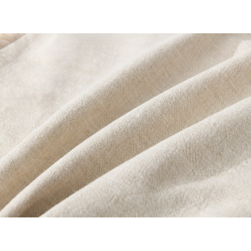 Cozy Soft Washed Linen Textured Boho Farmhouse Pillow Cover With Tassels Edge, Square 18", Natural Linen