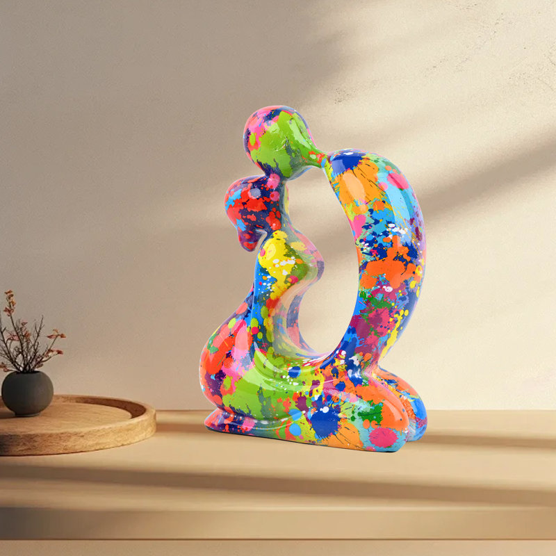 Modern Abstract Statue Small Couple Sculpture, Graffiti